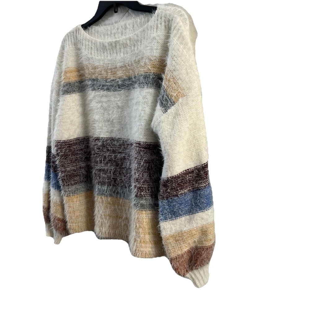 Venus sweater women's M pullover striped eyelash knit puff sleeve boatneck‎